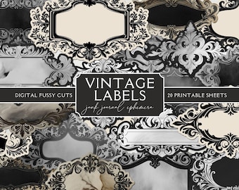 Vintage Labels Fussy Cuts, Digital Ephemera Collection, Printable PNG Sheets A4, Junk Journal Kit, Cricut, Commercial Use