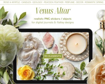 Pegatinas digitales realistas, imágenes prediseñadas de Venus Scene Creator, objetos PNG, panel digital, planificador, diario, moodboard plano