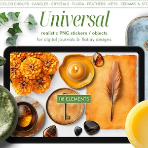 Pegatinas digitales realistas, universales, imágenes prediseñadas para crear escenas, objetos PNG, panel digital, planificador, diario, tablero de inspiración plano