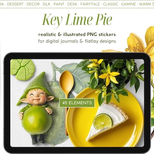 Adesivos digitais realistas, torta de limão, clipart de criador de cena, objetos PNG, painel digital, planejador, diário, quadro de humor flatlay