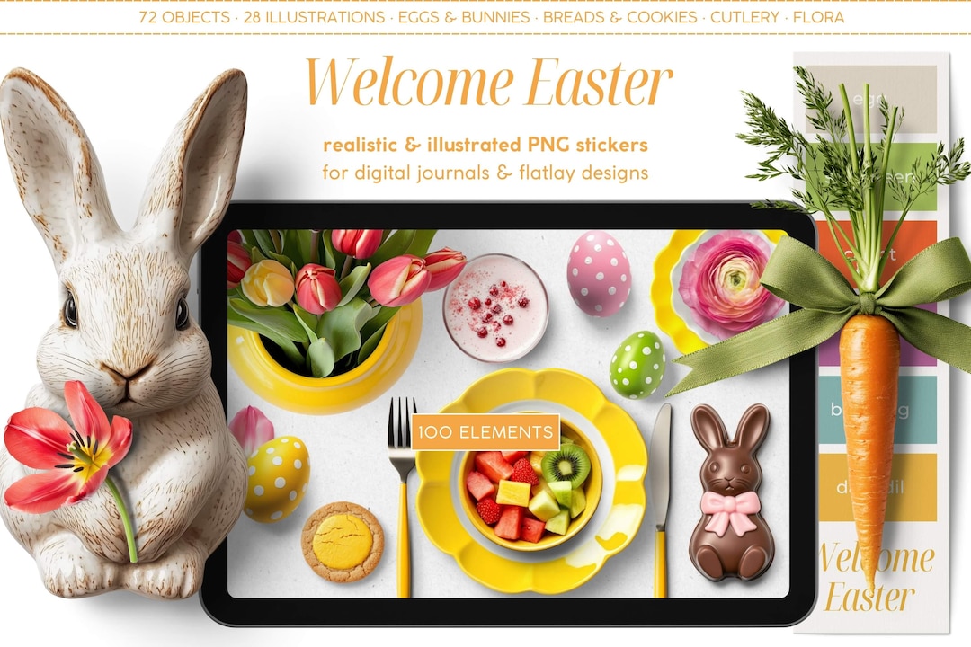 100 Realistic Digital Stickers, Easter Scene Creator Clipart, PNG ...