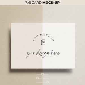 Maqueta de tarjeta personalizable de 7 x 5, tarjeta en blanco PSD, fondo personalizado, maqueta estética minimalista moderna, uso comercial