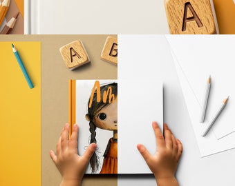 Children Book Cover Mockup, Square Hardcover Book Template, Coloring Book PSD Mock-Up, Smart Objects, KDP, Commercial Use