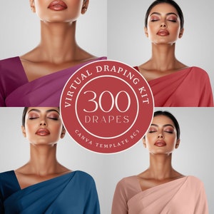 Kit di drappeggi virtuali 8C3, 300 teli tessili digitali per l'analisi del colore, modello Canva, modello Sari, clipart PNG, camerino online