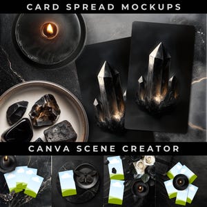 Creatore di scene di stesura di carte per CANVA, bozzetti di tarocchi oracoli, stock in stile Witchy Flatlay, adesivi digitali realistici, uso commerciale