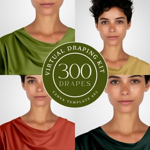 Virtual Draping Kit 9A5, 300 Digital Textile Drapes for Color Analysis, Canva Template, Fashion Mockup, Blouse Clipart, Online Fitting Room