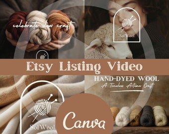 May include: An Etsy listing video featuring hand-dyed wool. The image showcases various bundles of yarn in shades of brown, beige, and cream. The text includes "30% OFF when you buy 3", "celebrate slow craft", "Sol Wool", and "Canva".