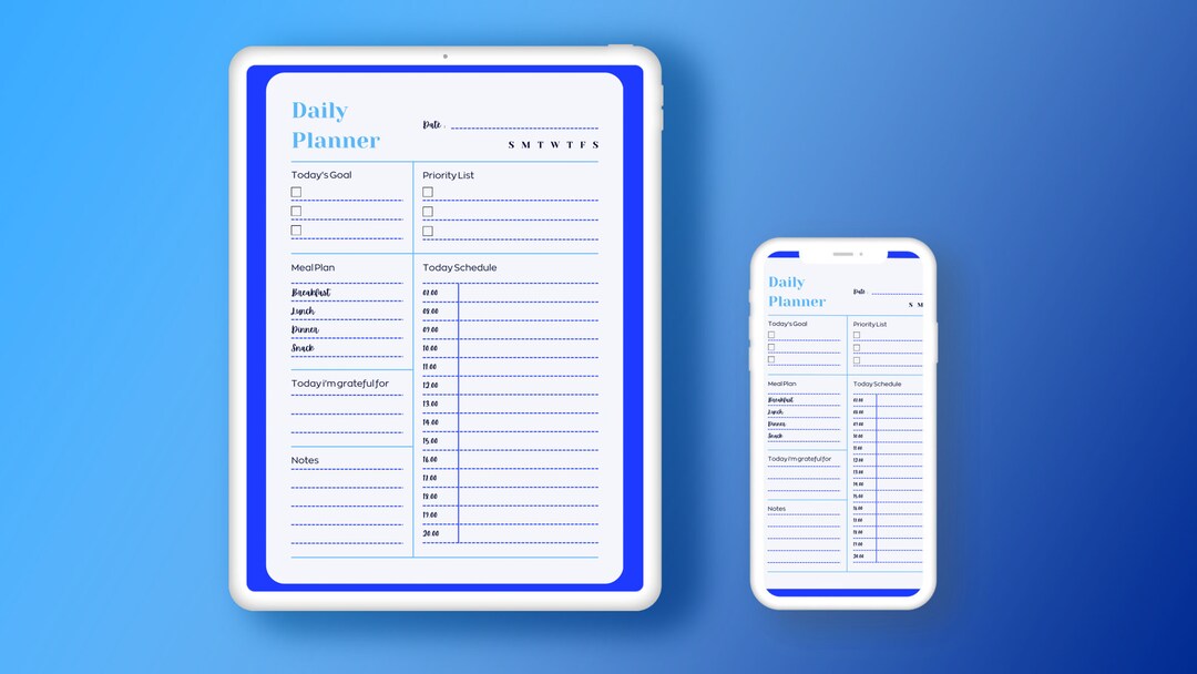 Blue INSTANT DIGITAL DOWNLOAD Daily Planner - Etsy