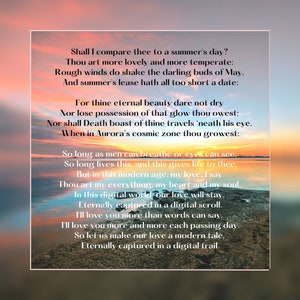Shakespeare moderno, poema de amor, poema del día de San Valentín, para esposa, para novia, regalo perfecto. Trabajo original.