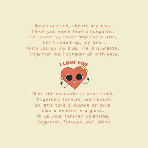 Dummes, lustiges, kitschiges Liebesgedicht, Valentinstagsgedicht, für Frau, für Freundin, perfektes Geschenk. Originalarbeit.