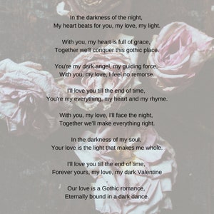 Gothic Liebe, Goth Liebesgedicht, Valentinstag Gedicht, für Frau, für Freundin, perfektes Geschenk. Originalarbeit.