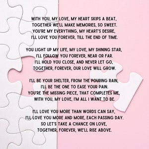 Missing Piece, Liebesgedicht, Valentinstagsgedicht, für Frau, für Freundin, perfektes Geschenk. Originalarbeit.