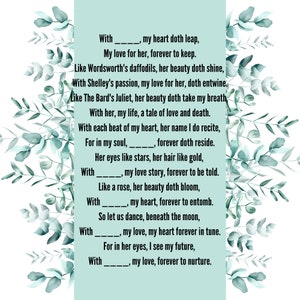 INDIVIDUALISIERBAR Liebesgedicht, Valentinstag Gedicht, für Frau, für Freundin, perfektes Geschenk. Originalarbeit.