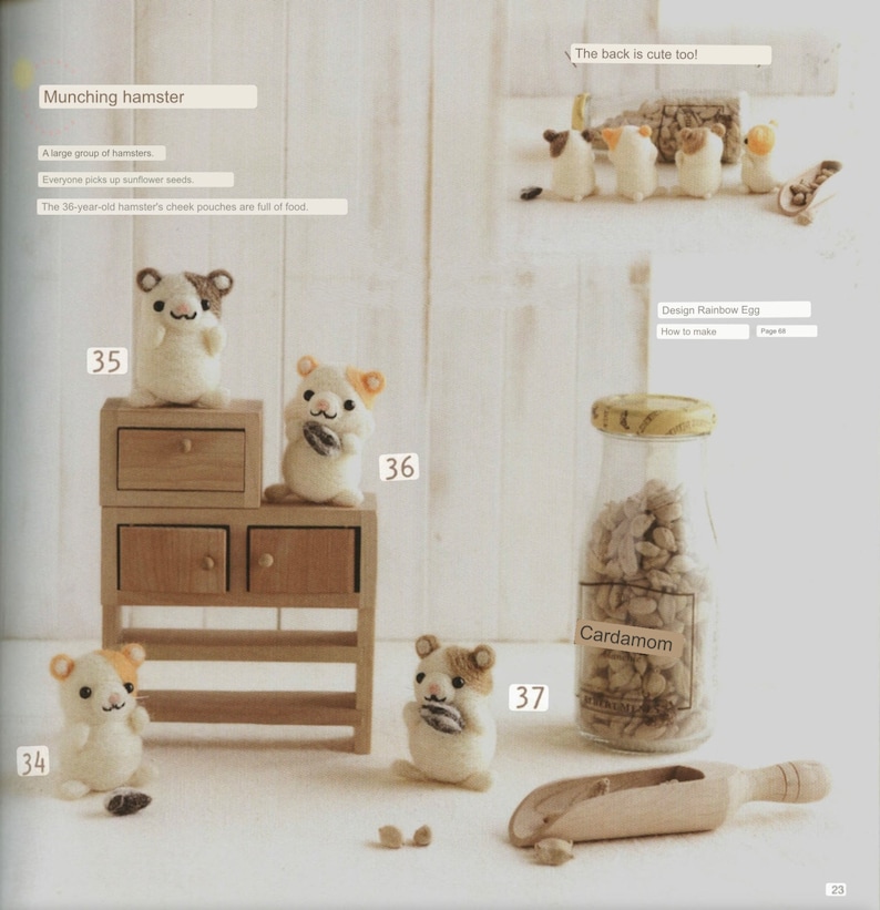 53 Cute Patterns for Needle Felted Animals, Japanese, English, Needle