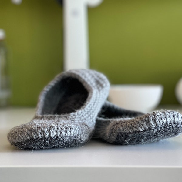 Crochet slippers with double soles, crochet alpaca wool slippers