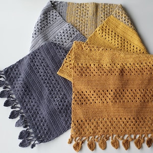 Handmade Crochet Scarf for Women, Boho Autumn Cotton Wrap, Mustard and Gray Long Scarf, Fall Accessories Gift for Her, Aesthetic Soft Shawl