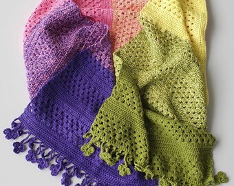 Multicolor Crochet Cotton Scarf: Lightweight Spring Summer Shawl