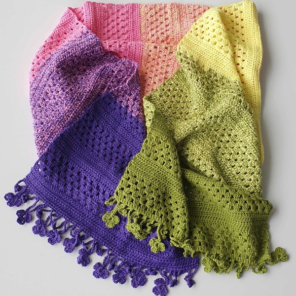 Crochet Cotton Scarf, Multicolor Cotton Scarf, Summer Cotton Scarf, Spring Cotton Scarf