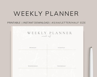 Weekly Planner Pad, Printable To Do List, Weekly Schedule,  Organizer, A4, Letter, A5, Half