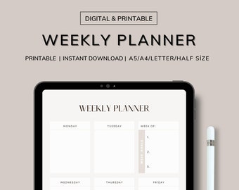 Weekly Planner Printable | To-Do List, A4 A5 Letter Half (Digital Download)