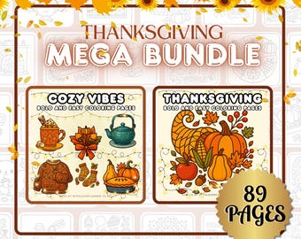 Bundel Thanksgiving-kleurboeken | Afdrukbare kleurplaten | Pompoenen Truien Bladeren (pdf-download)