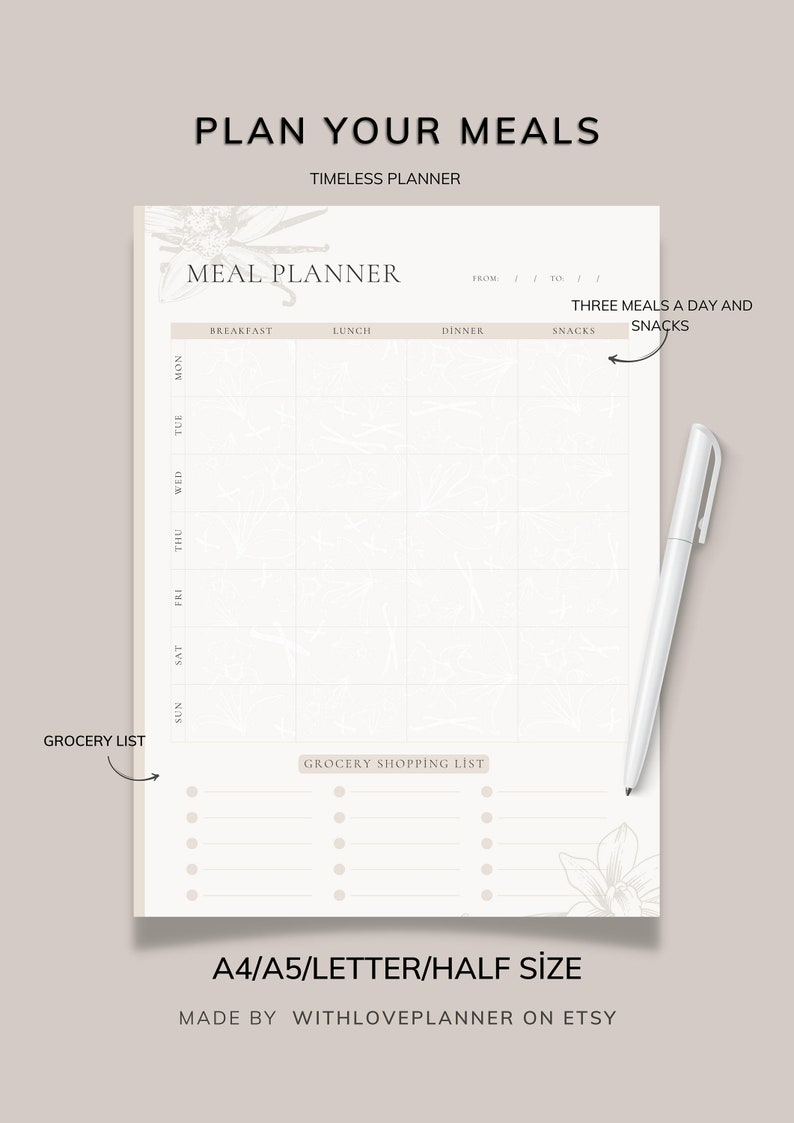 Weekly Meal Planner & Grocery List Printable, Weekly Meal Menu Planner ...