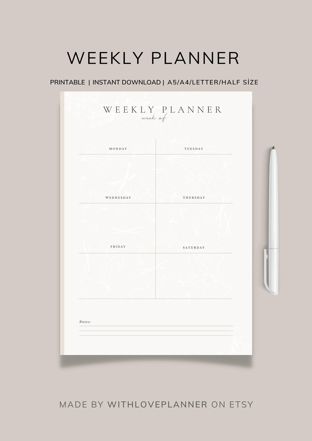 Weekly Planner Pad Printable to Do List Weekly Schedule Etsy