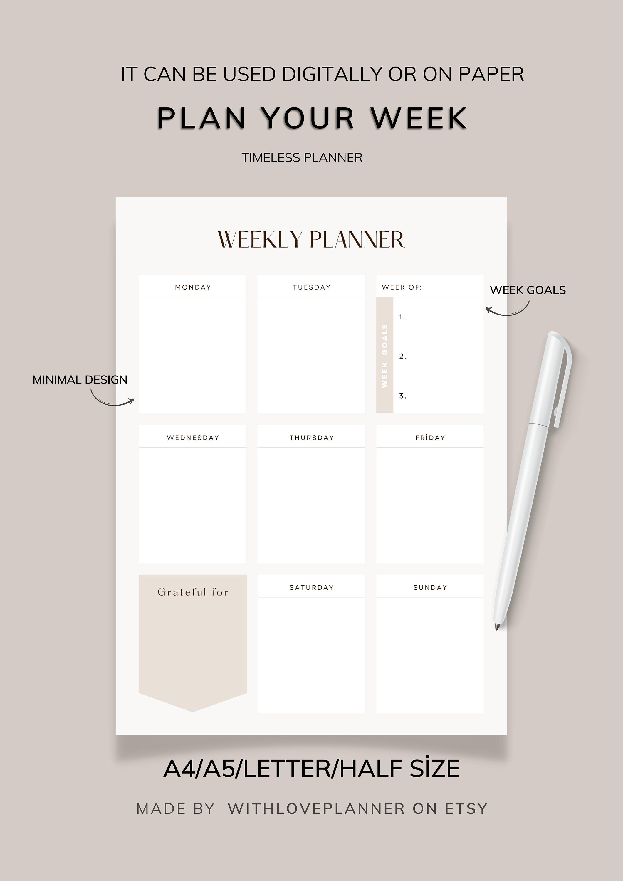 Weekly Planner Printable | To-do List, A4 A5 Letter Half (digital ...