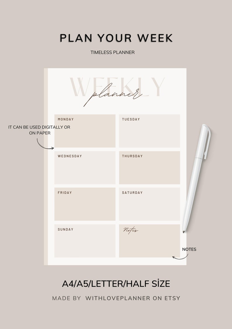 Digital Weekly Planner Pad Printable Weekly Schedule A4 Etsy