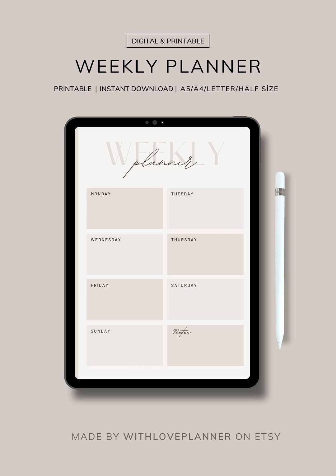 Digital Weekly Planner Pad Printable Weekly Schedule A4 Etsy