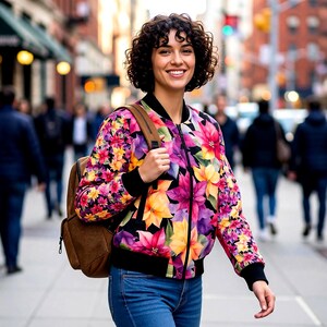 Chaqueta bomber colorida para mujer