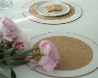 Natural cork round table placemats - stylish sustainable eco set of 4 with unique print