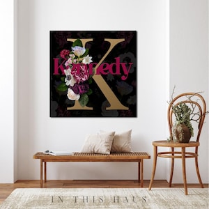 Personalized Floral Initial Wall Art | Custom Name Monogram, Elegant Botanical Letter Print, Stylish Home & Nursery Decor Gift, Printable