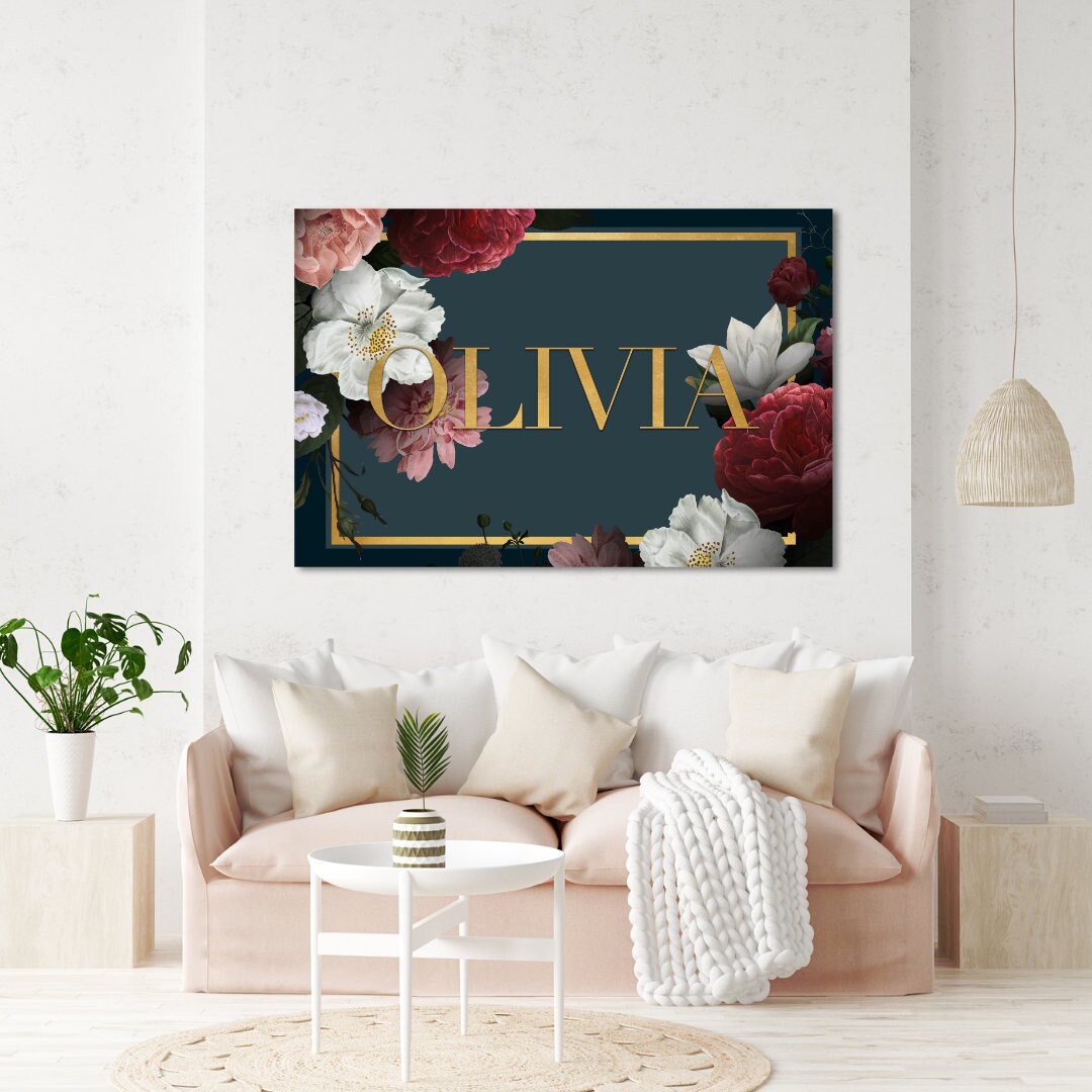 Personalized Name Wall Art • Elegant Gold Floral Print • Luxury ...