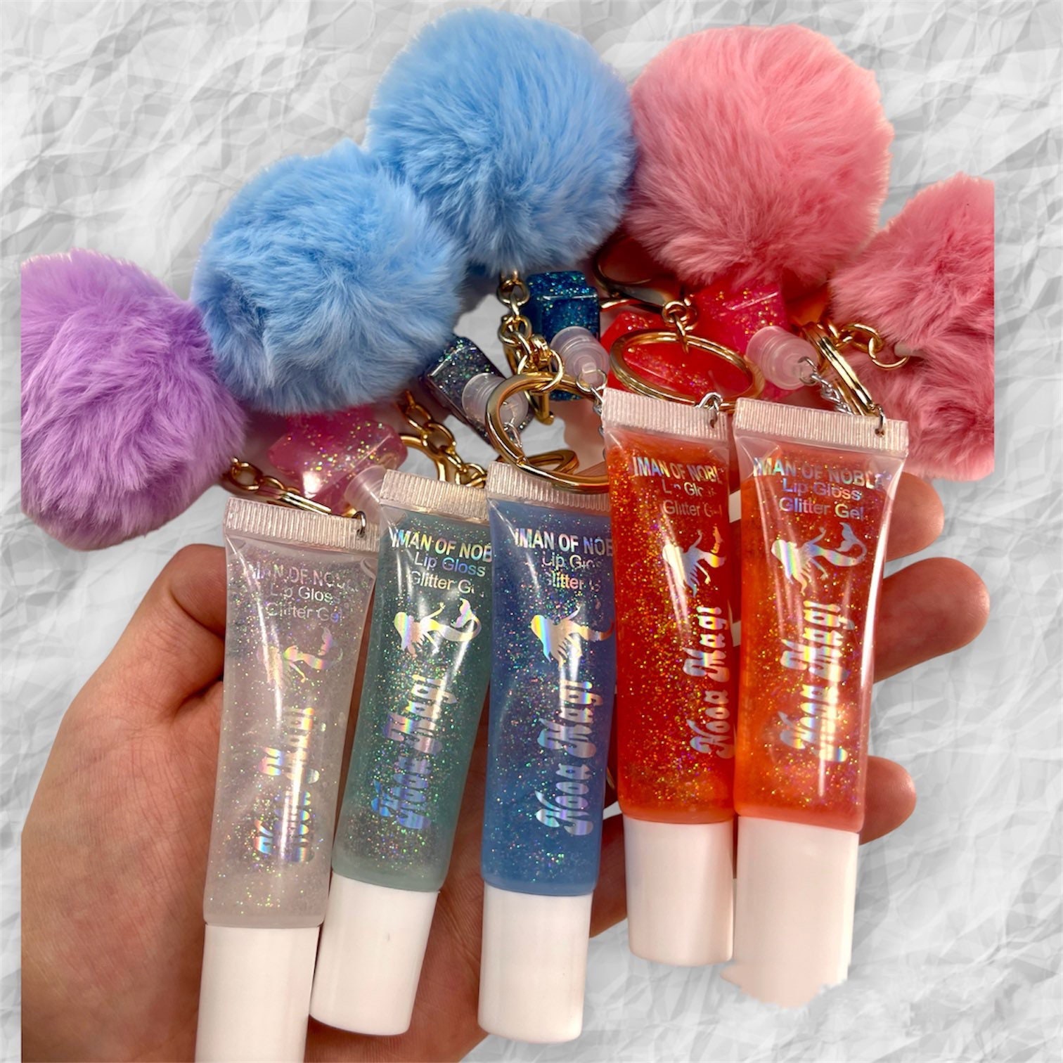 Lipgloss With Pom Pom Keychain Super Cute 