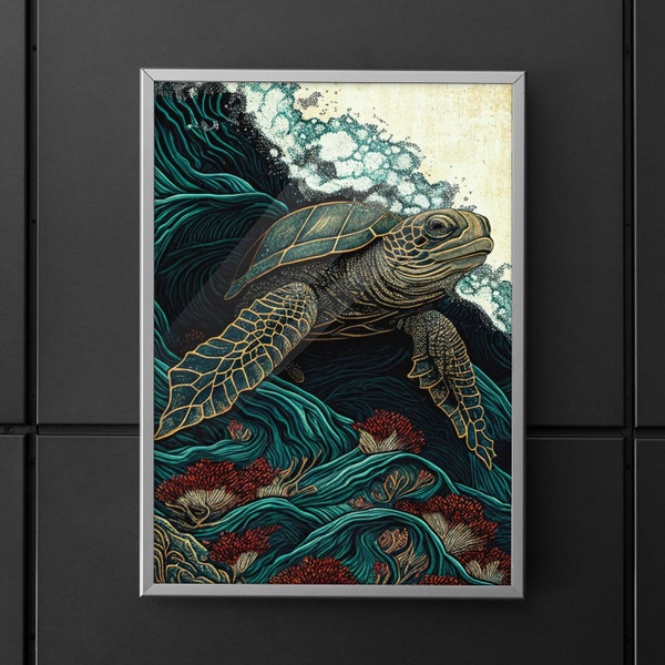 SeaTurtle Wave Surfing | Digital Print | Printable Wall Art | Instant Download