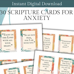 30 Cartões Bíblicos para Ansiedade, Cartões com Versículos Bíblicos, Cartões com Escrituras, Citações de Afirmações Positivas, Cartões Cristãos para Imprimir, Download Digital