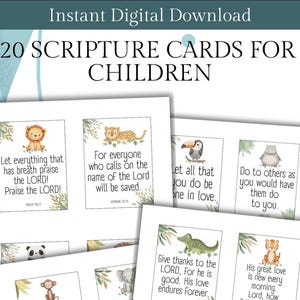 20 Children Scripture Cards, Bible Study Affirmation Cards,  Printable Kids Bible Affirmation Cards, Devotionals for Kids, Digital Download