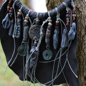 Artisan shamanic bead necklace. Rustic organic necklace. Witchy pagan necklace.