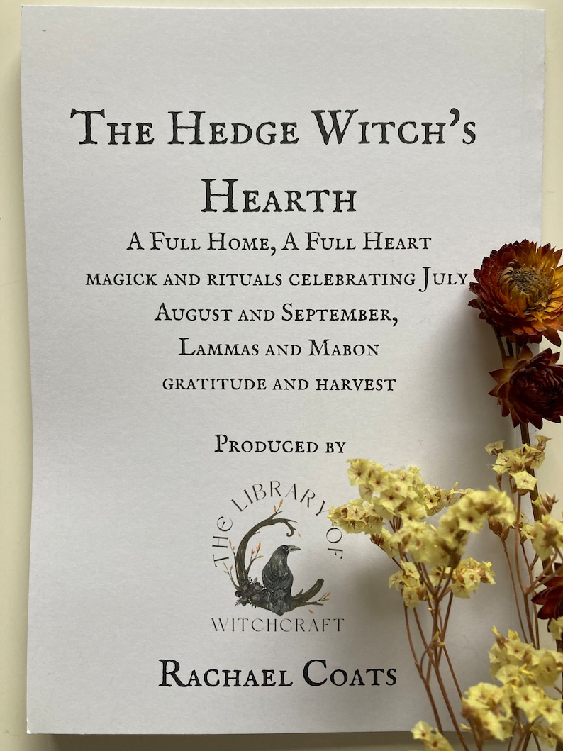 May include: The Hedge Witch's Hearth book cover features a black raven illustration with the text "The Library of Witchcraft" and "Rachael Coats". The cover is white with black text and a floral design.