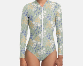 Ditsy Floral Littlespace Bodysuit Swimwear Floral Cottagecore Age Regression Swimsuit For Surfing