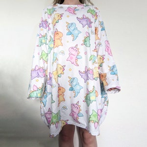 Kawaii Dinosaur Unicorn Oversized Age Regression Dress Long Sleeve Littlespace Rainbow Agere Unicorn Dino Dress With Pockets