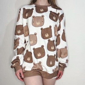 Neutral Kawaii Bears Littlespace Cotton Sweatshirt Cute Brown Bear Age Regression Sweatshirt - XS-6XL