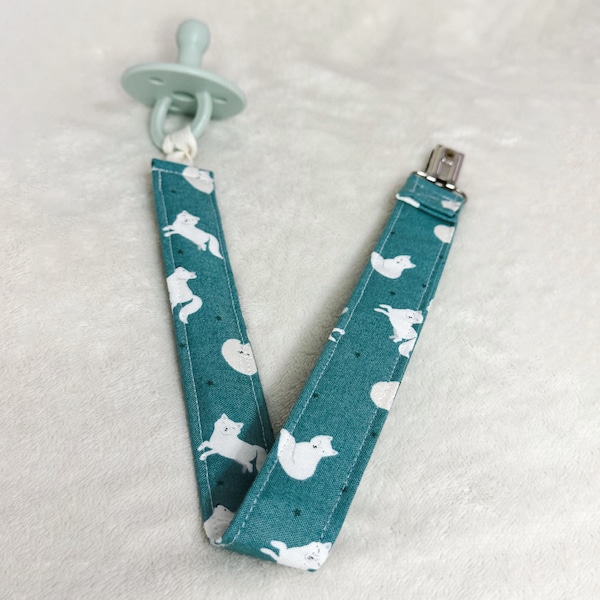 Arctic Fox Stars Age Regression Adult Pacifier Clip Littlespace White Fox Teal Pacifier Clip