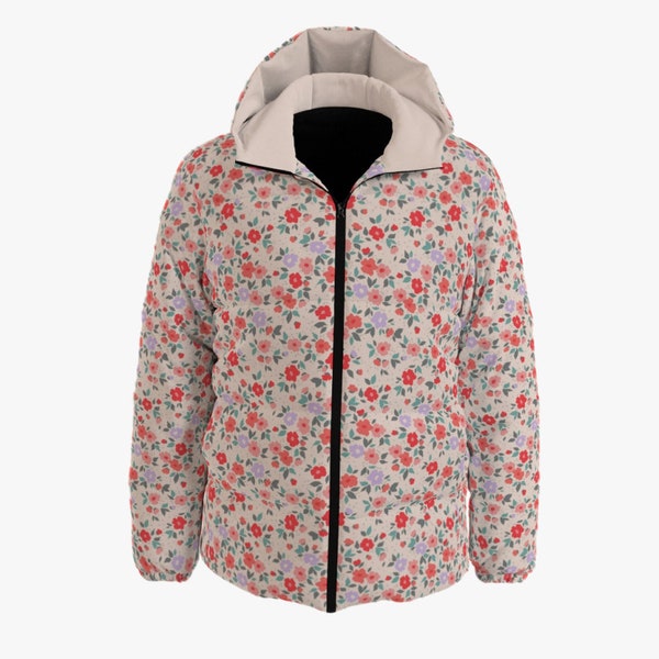 Manteau en duvet rembourré à petites fleurs Age Regression Littlespace Floral Cottagecore Doudoune matelassée