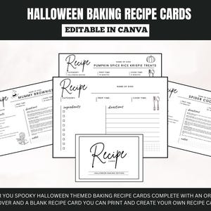 Printable Halloween Baking Recipe Cards, Themed Recipe Templates, Editable in Canva