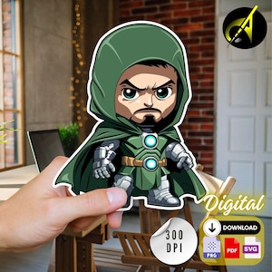 Chibi Doctor Doom digitale Clipart - schattige Marvel Villain Art - Marvel Xmen Legends Clipart - Dr Doom Png Shirt Poster direct downloaden