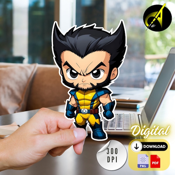 Chibi Wolverine Digital Clipart - Cute Marvel Hero Art - Wolverine Superhero Clipart - Wolverine Png - Marvel Clipart Instant Download