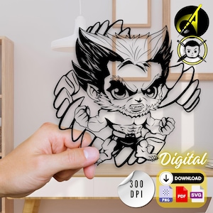 Chibi X-Men Beast - Descarga instantánea digital en blanco y negro, clipart de superhéroe de Marvel, SVG, PNG, para camisetas, pósteres, tazas, pegatinas, impresión para regalo