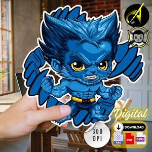 Chibi Xmen Beast Digital Instant Download Clipart Marvel Superhero SVG PNG per maglietta Poster Tazza Adesivo Stampa per regalo invito compleanno